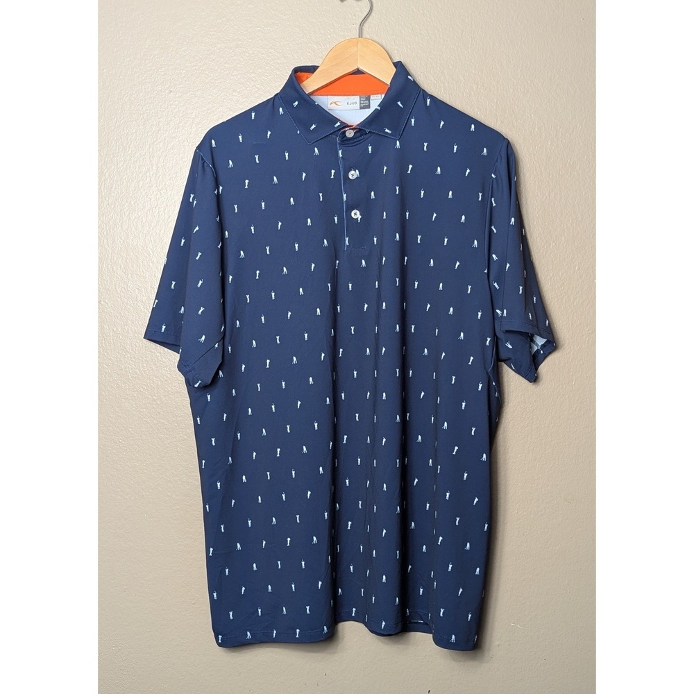 KJUS Golf Polo Shirt 2XL Blue Print Golfer Performance Stretch UPF 50+ Mens